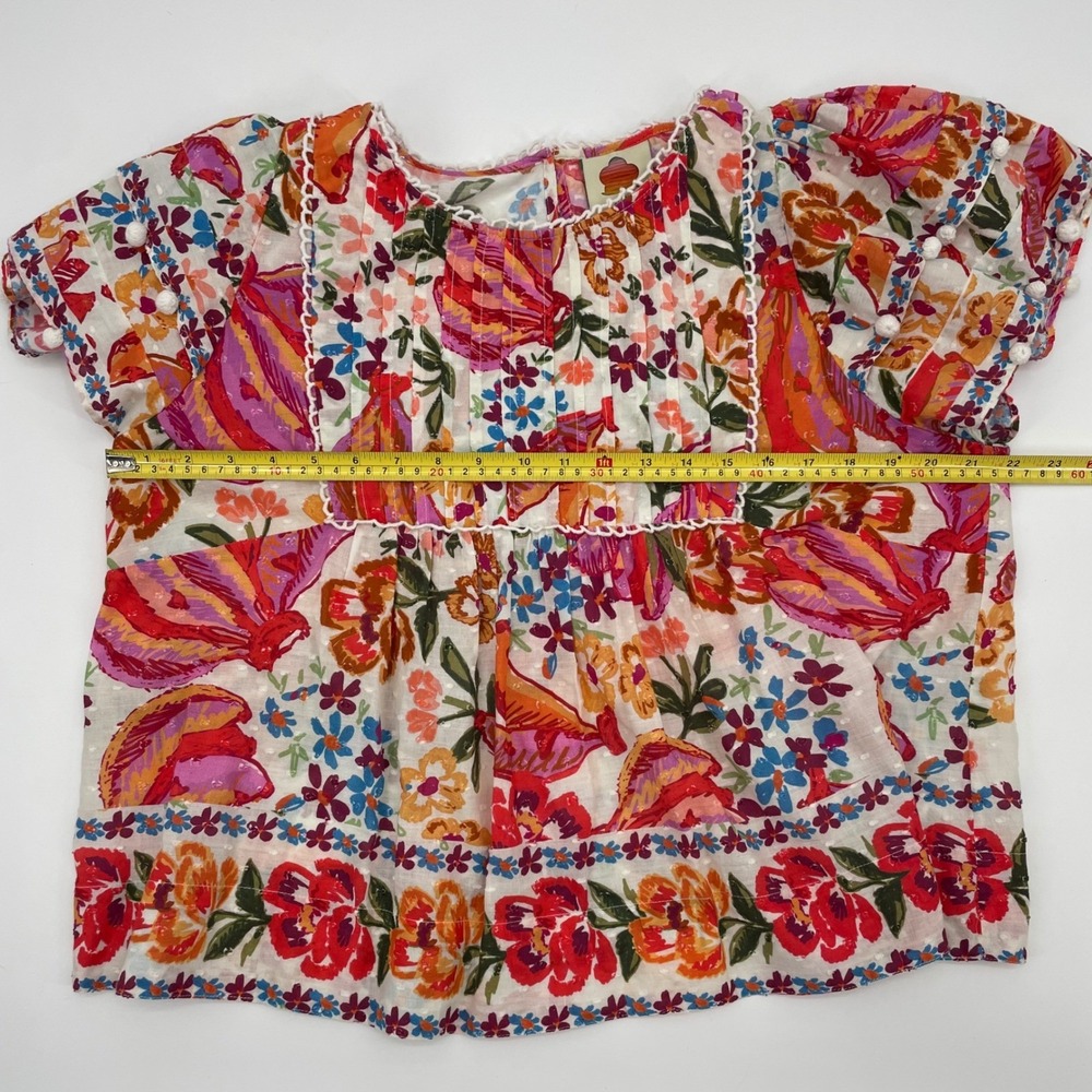 FARM Rio Multicolor Floral Puff-Sleeve Peasant Blouse with Banana Design - Picture 6 of 14